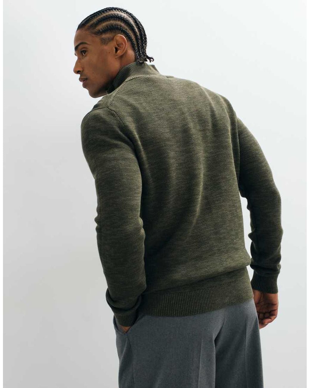 SELECTED Green Double Zip Ribbed Knit Jumper for men