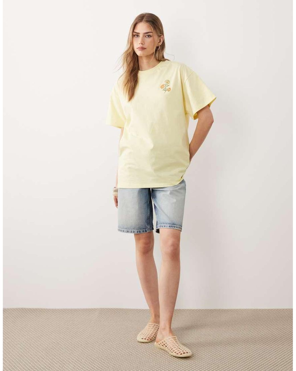Miss Selfridge Natural Floral Graphic Tshirt With Embroidery