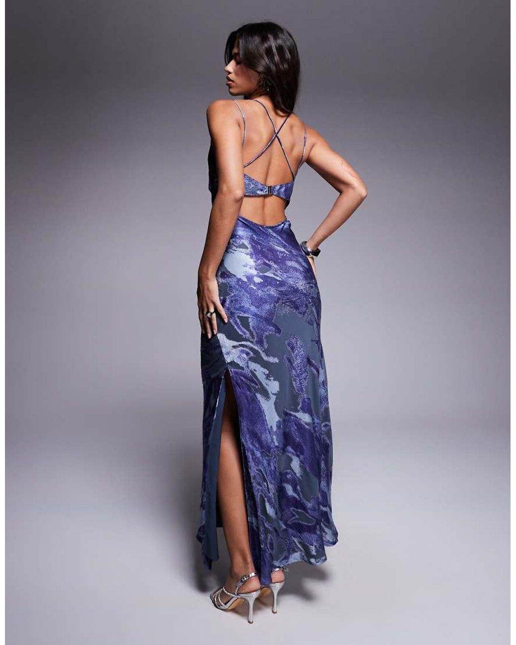 ASOS Blue Strappy Cami Maxi Dress With Hi Low Hem