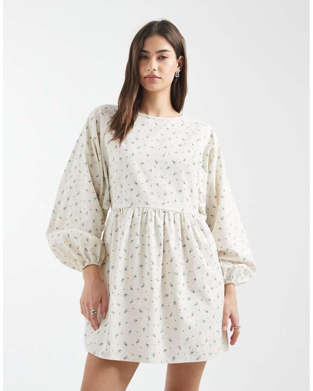 Daisy Street White Long Sleeve Smock Mini Dress