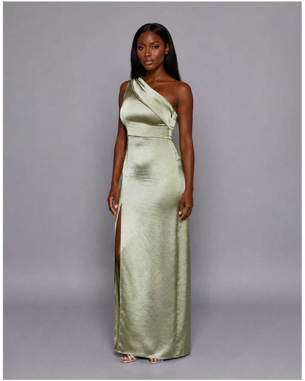 Vesper Brown One Shoulder Satin Maxi Dress