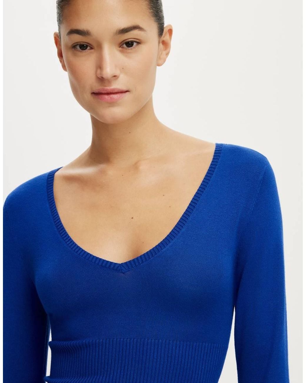 Cotton On Blue Close Knit V-Neck Top