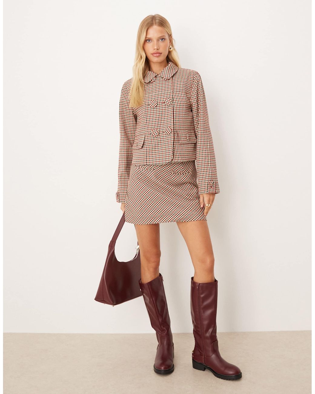 House Of Sunny Natural Marie Check A-line Mini Skirt