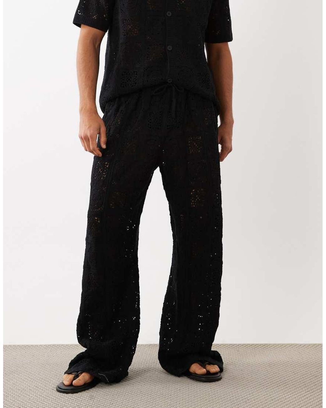 ASOS Black Knitted Crochet Trouser for men