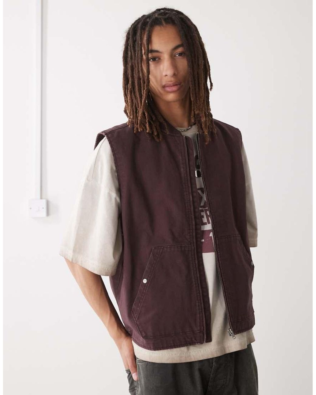 Champion Brown Full Zip Woven Gilet for men