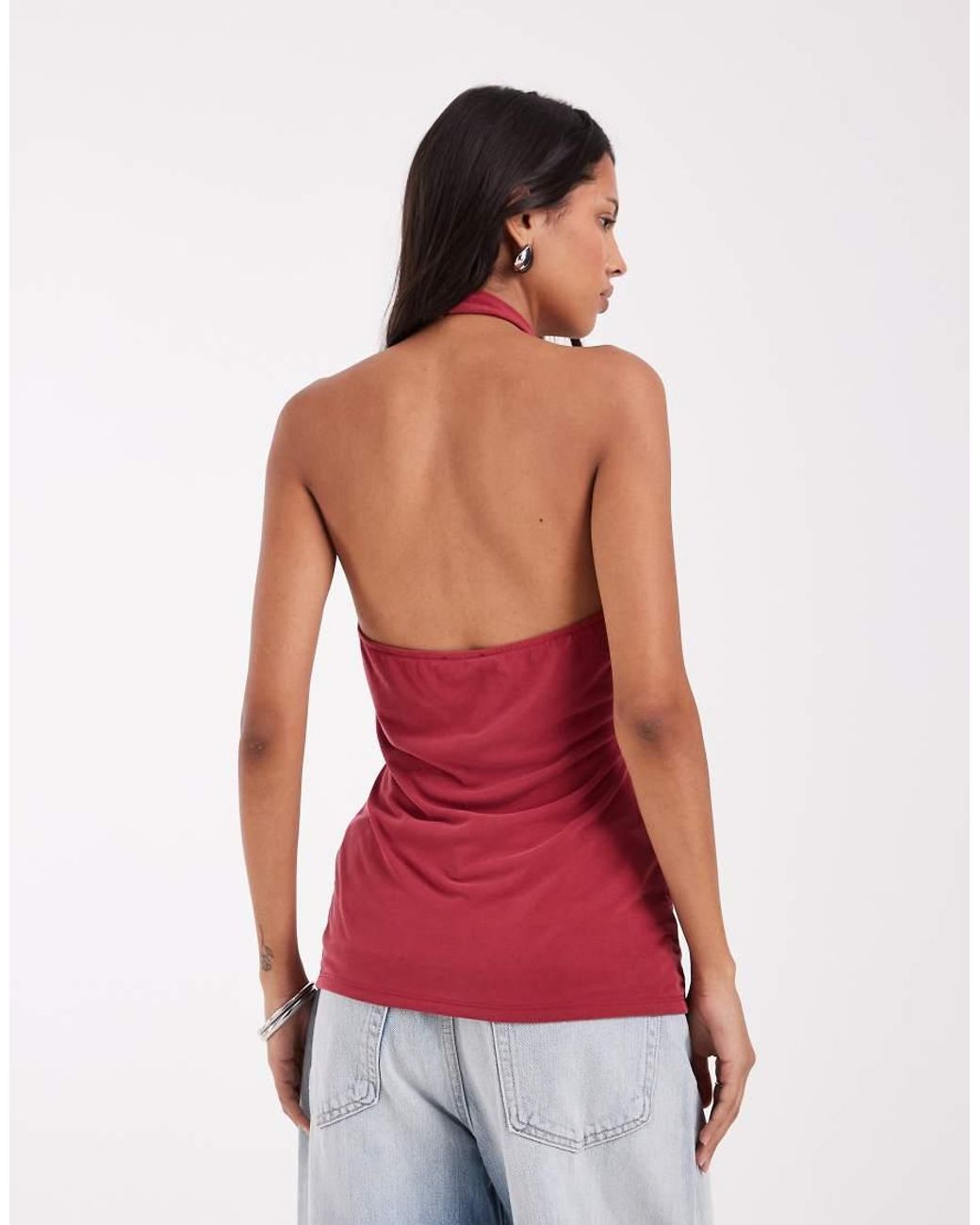 ASOS Red Modal Halter Knot Detail Top