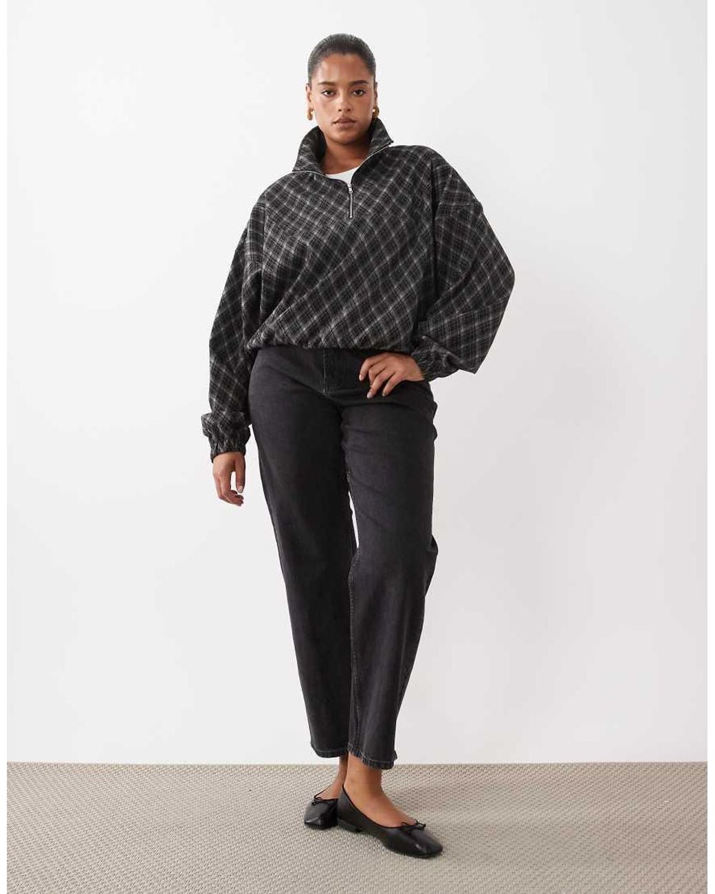 ASOS Black Asos Design Curve Brushed Half Zip Windbreaker Jacket