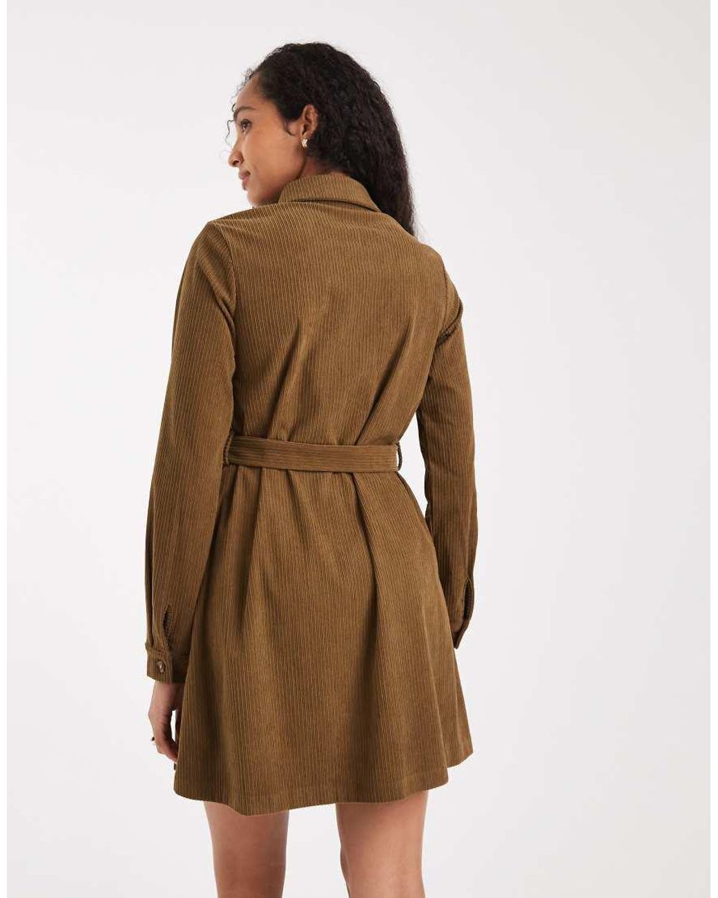 Threadbare Brown Cord Button Through Shirt Dress