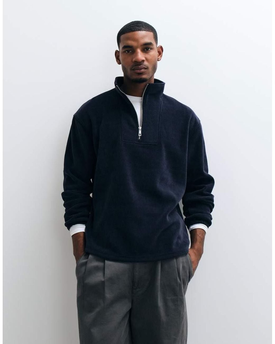 ASOS Blue Relaxed Fleece Quarter Zip for men