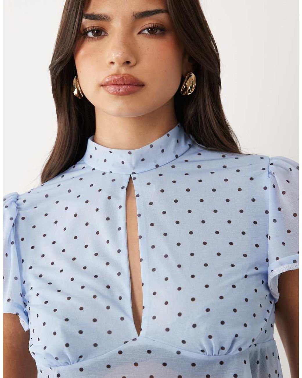 ASOS Blue Floaty Mesh Flutter Sleeve Top With Tie Back Detail