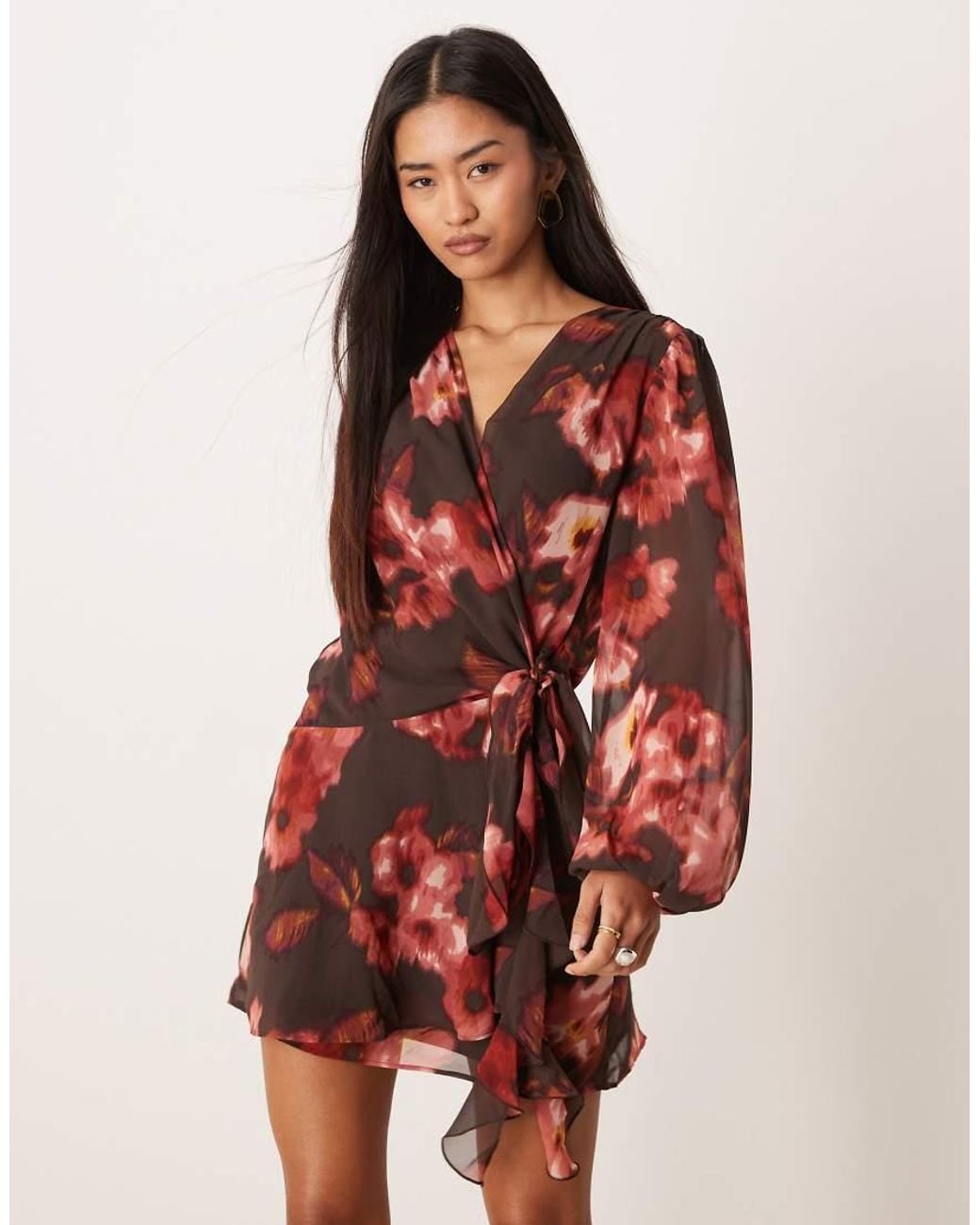 Abercrombie & Fitch Red Long Sleeve Wrap Mini Dress