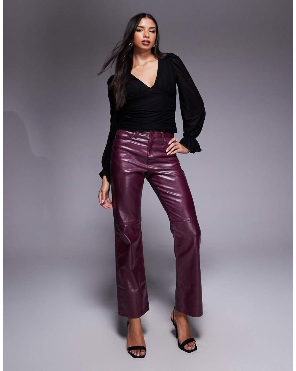 ASOS Halfdoorschijnende Top Met Lange Mouwen En V-Hals in het Gray