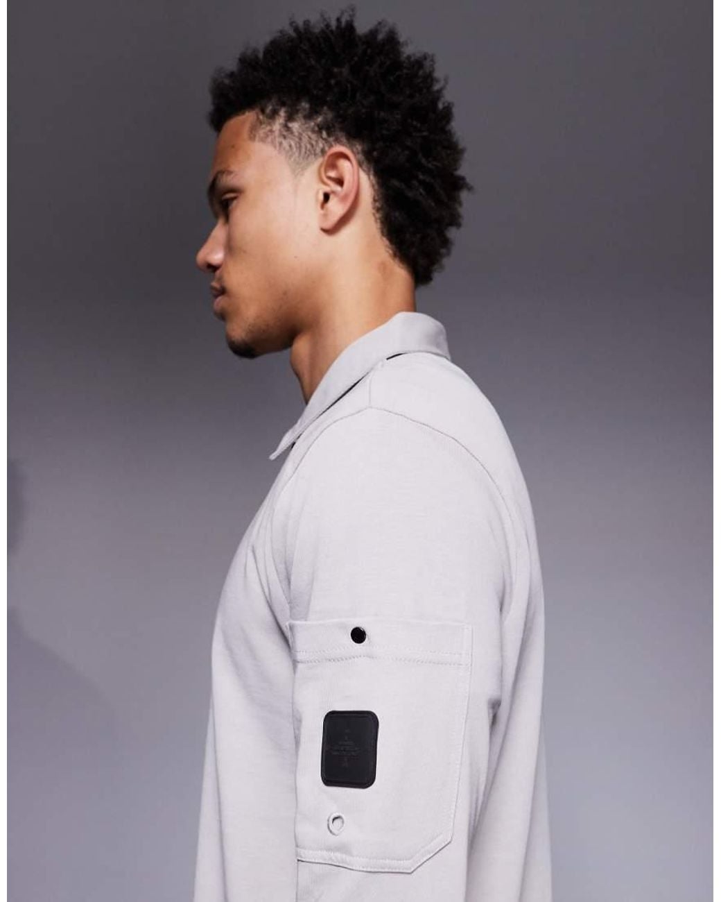 River Island Gray Slim Pocket Zip Polo for men
