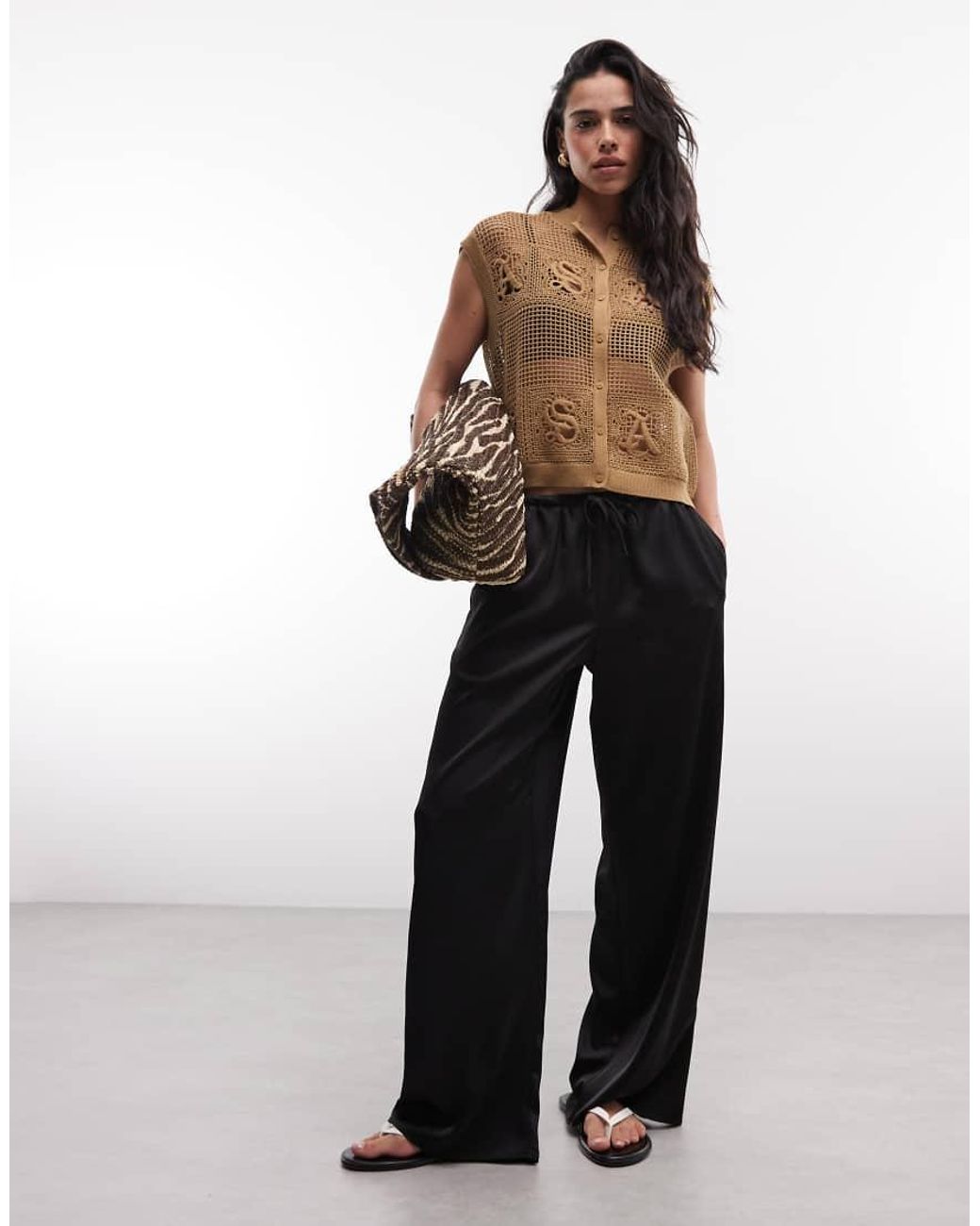 AllSaints Brown Kyra Sleeveless Knitted Waistcoat Top