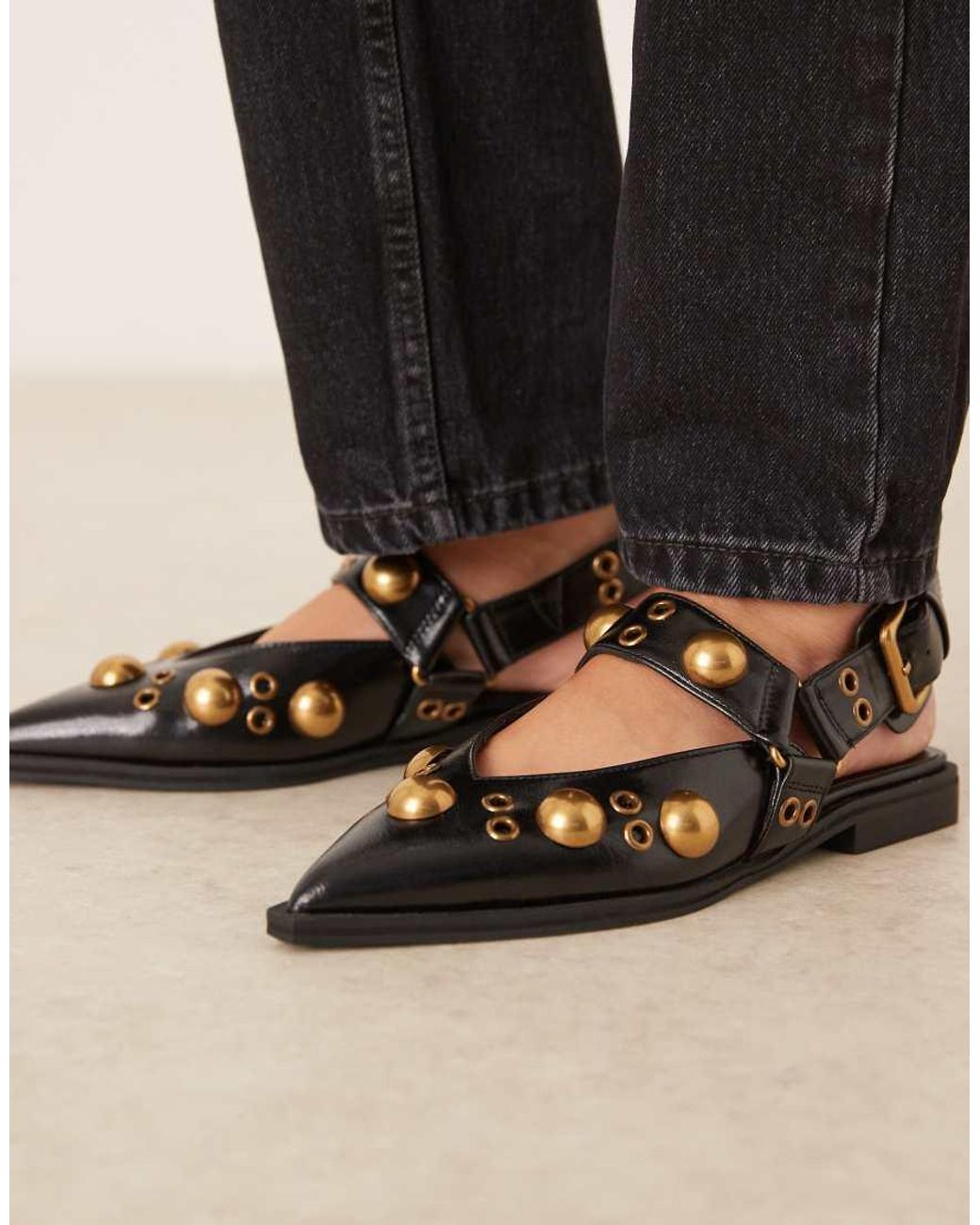 ASOS Black Luxor Studded Mary Jane Ballets