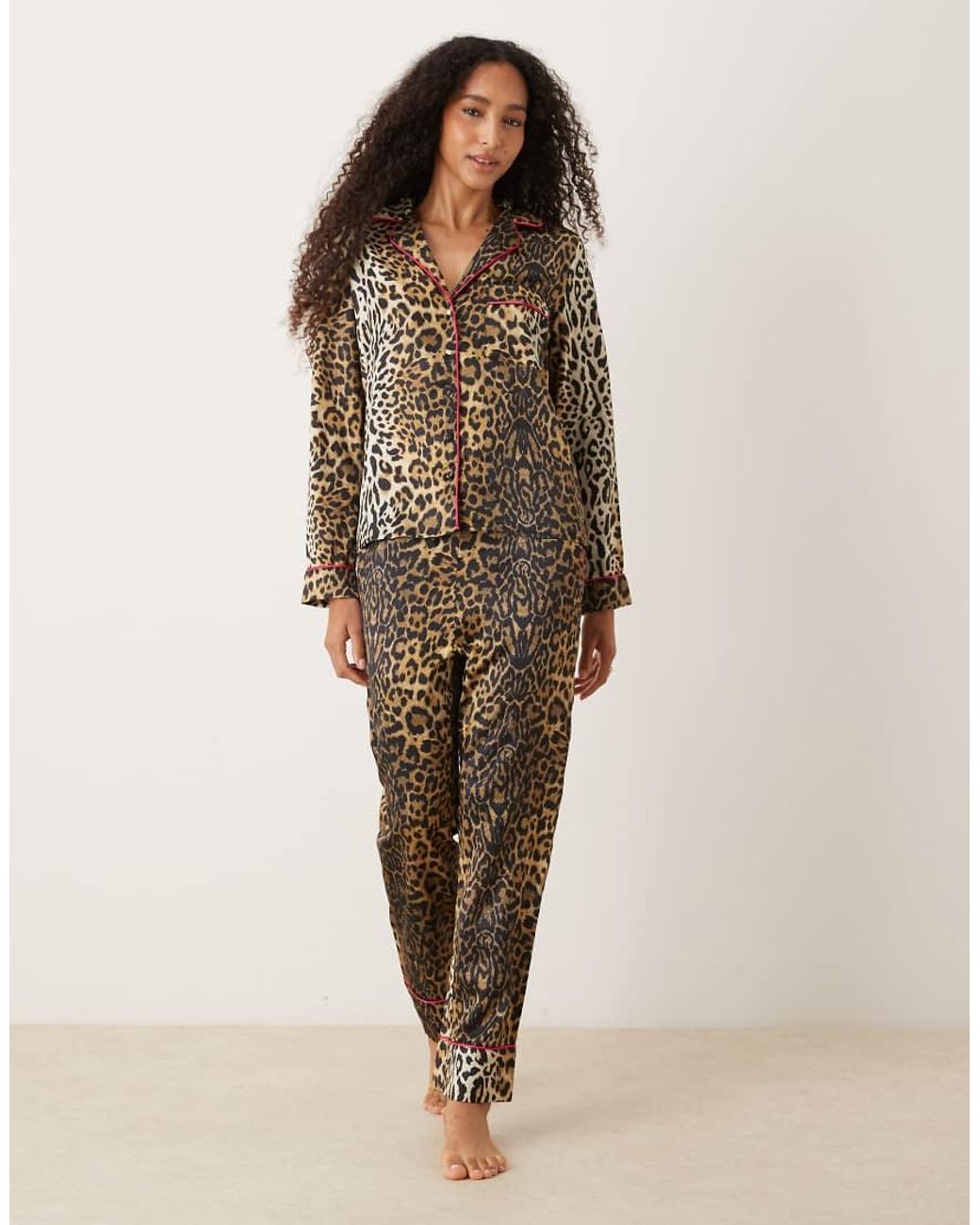 Hope & Ivy Natural Satin Pyjama Top And Pants Set