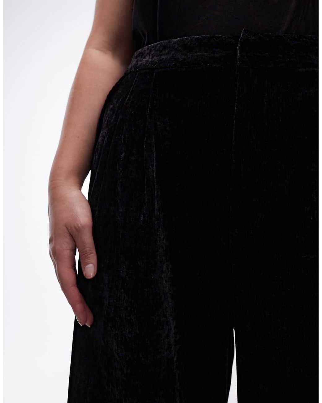ASOS Black Asos Design Curve Textured Velvet Tailored Wide Leg Pants