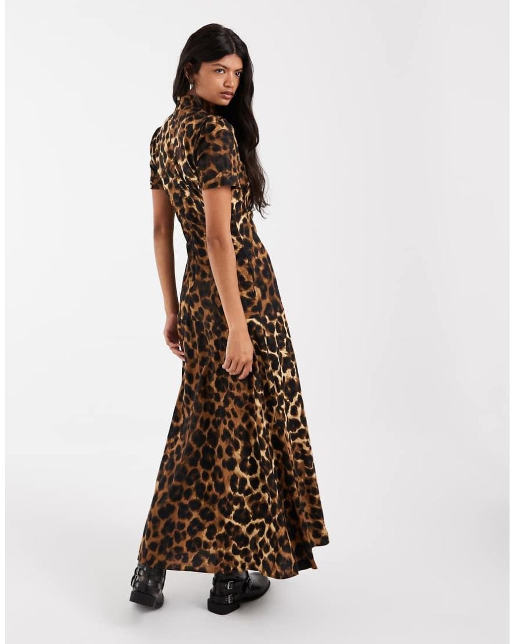 ASOS Multicolor High Neck Short Sleeve Spun Maxi Dress