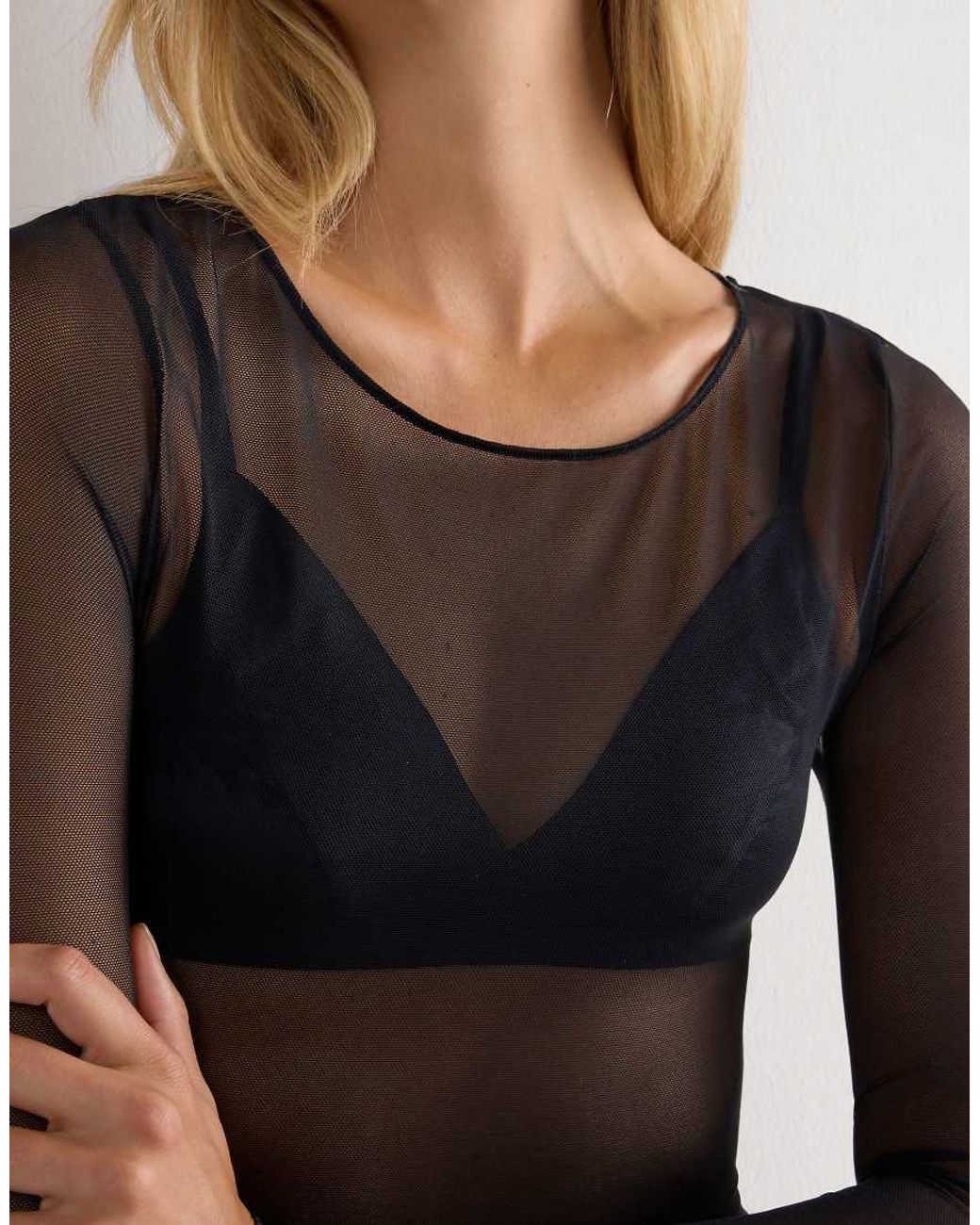 Intimissimi Black Long-Sleeved Tulle Body