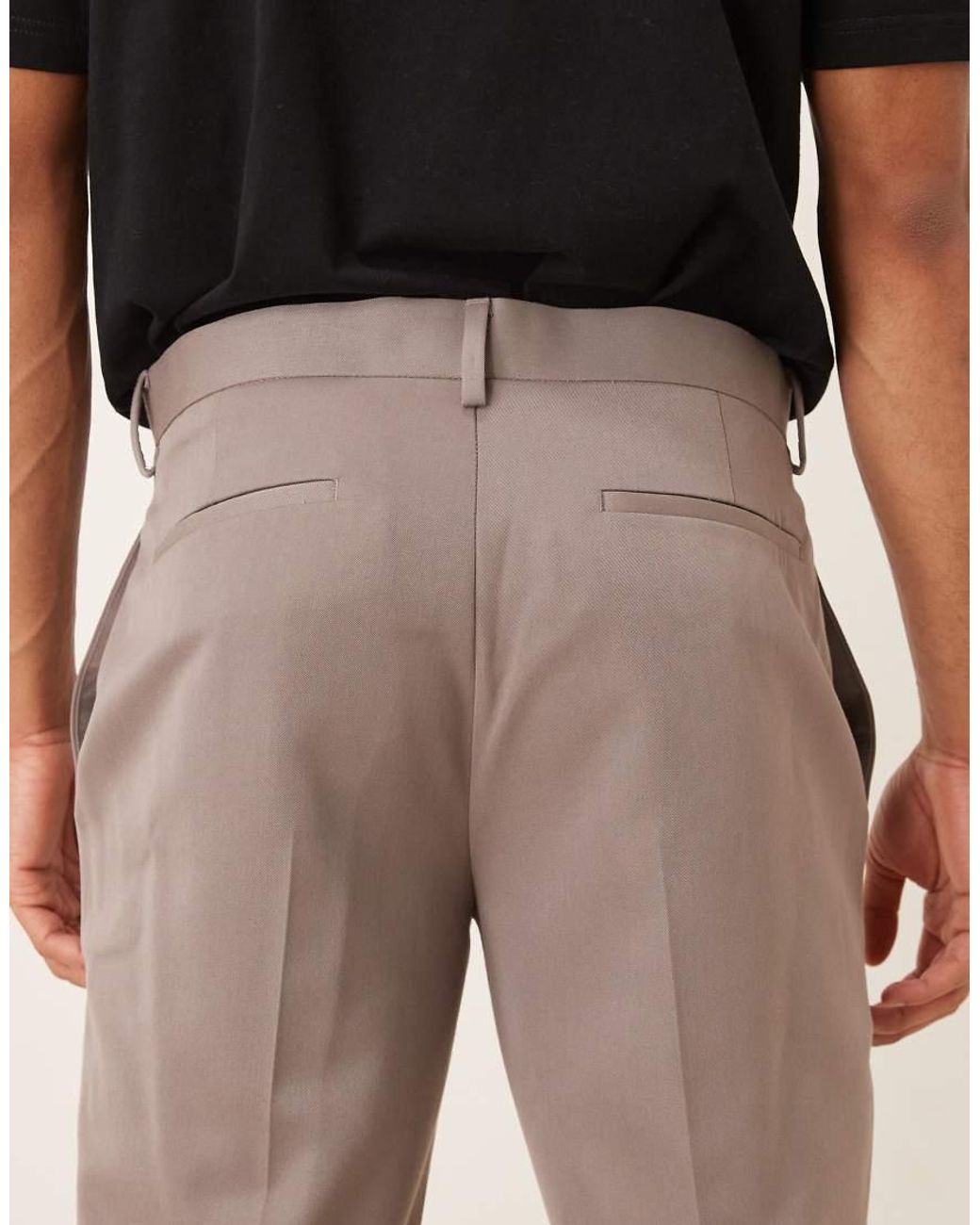 ASOS Natural Smart Slim Trousers With Pintuck for men