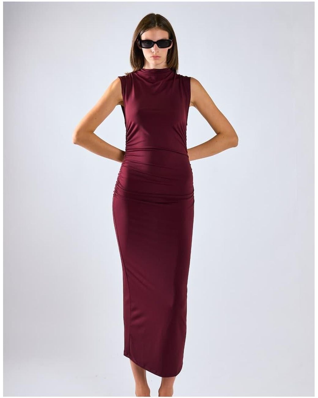 Glamorous Red Ruched Sleeveless Maxi Dress