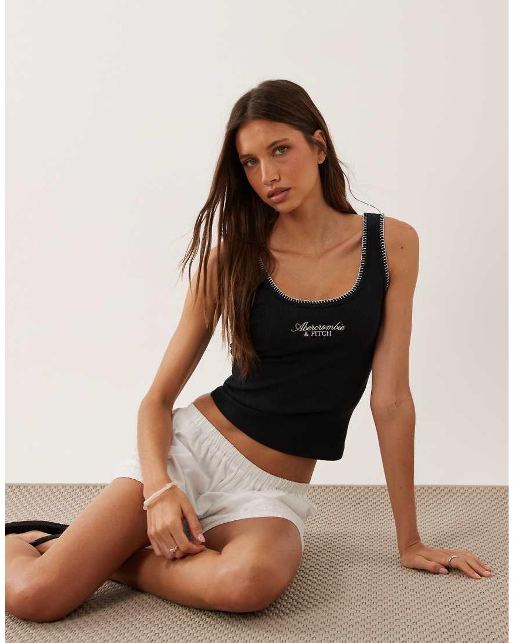 Abercrombie & Fitch Black Logo Scoop Neck Tank Top
