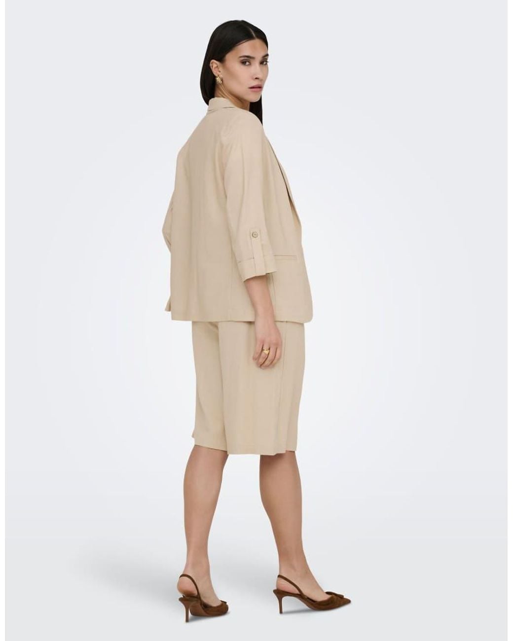 ONLY Natural Goa 3/4 Sleeve Linen Blend Unlined Blazer