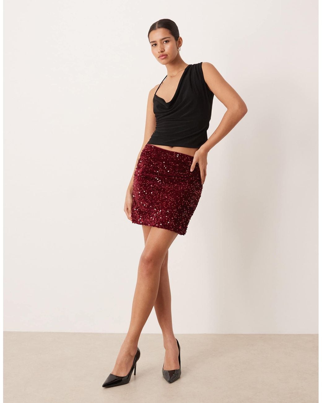 Vila Red Sequin Mini Skirt