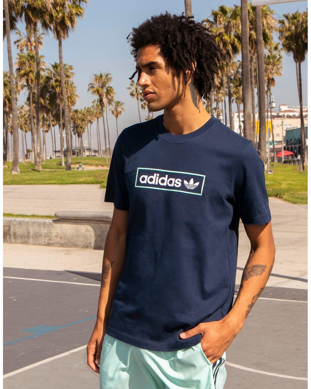 adidas Originals 'summer Club' Oversized T-shirt With Logo in Blue for Men  | Lyst