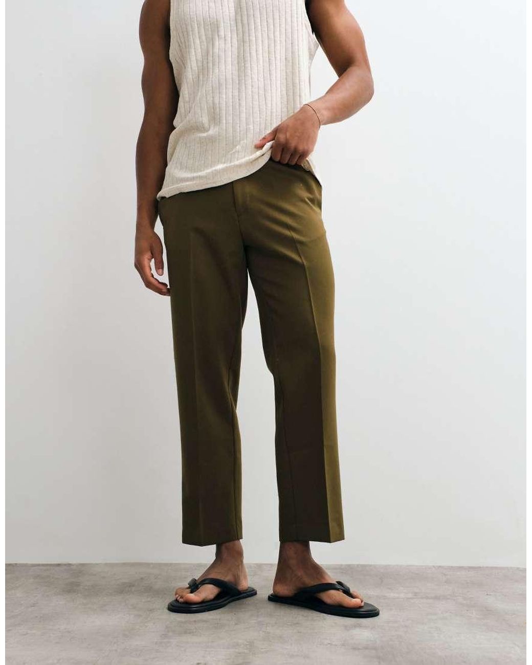 ASOS Natural Tailored Straight Cropped Trousers for men