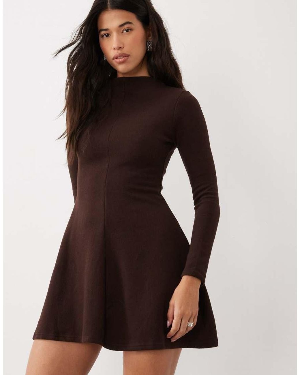 ASOS Brown Supersoft Grown On Neck Long Sleeve Dress