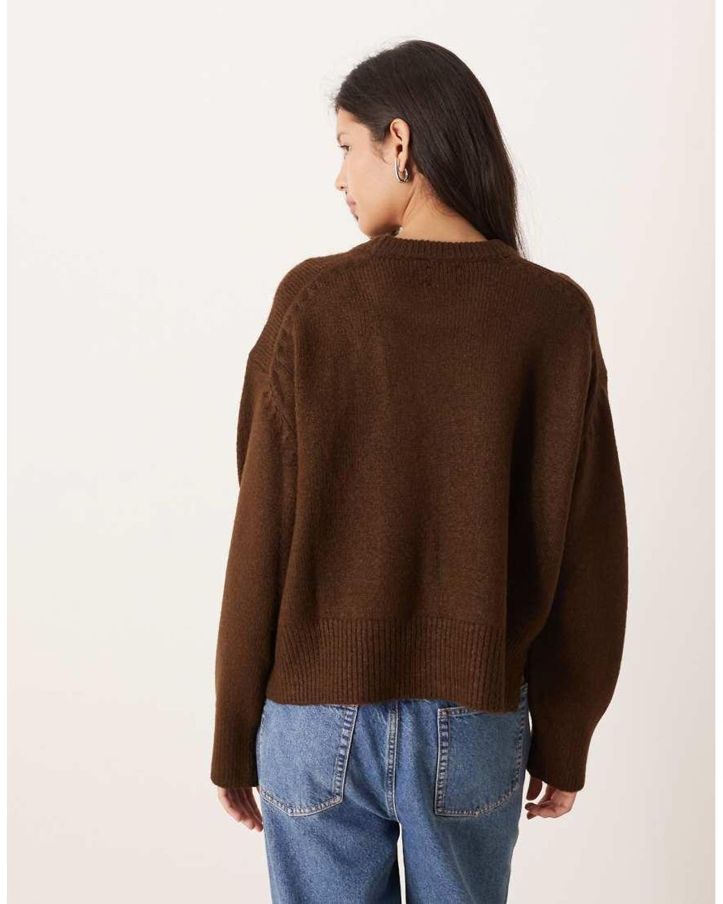 ASOS Brown Boxy Crew Neck Jumper With Side Split Detail