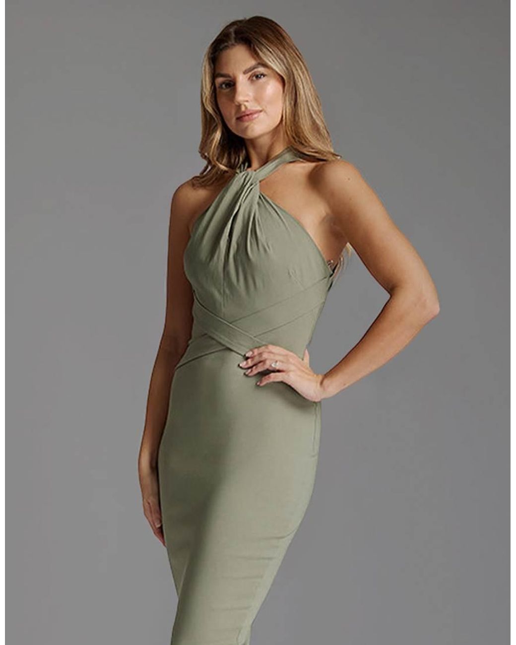 Vesper Gray Halter Neck Midaxi Dress With Straps