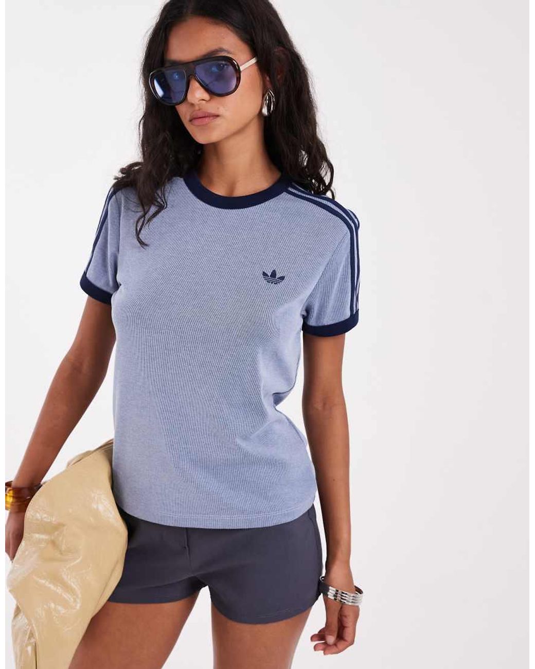 Adidas Originals Blue Slim Fit Three Stripe T-shirt