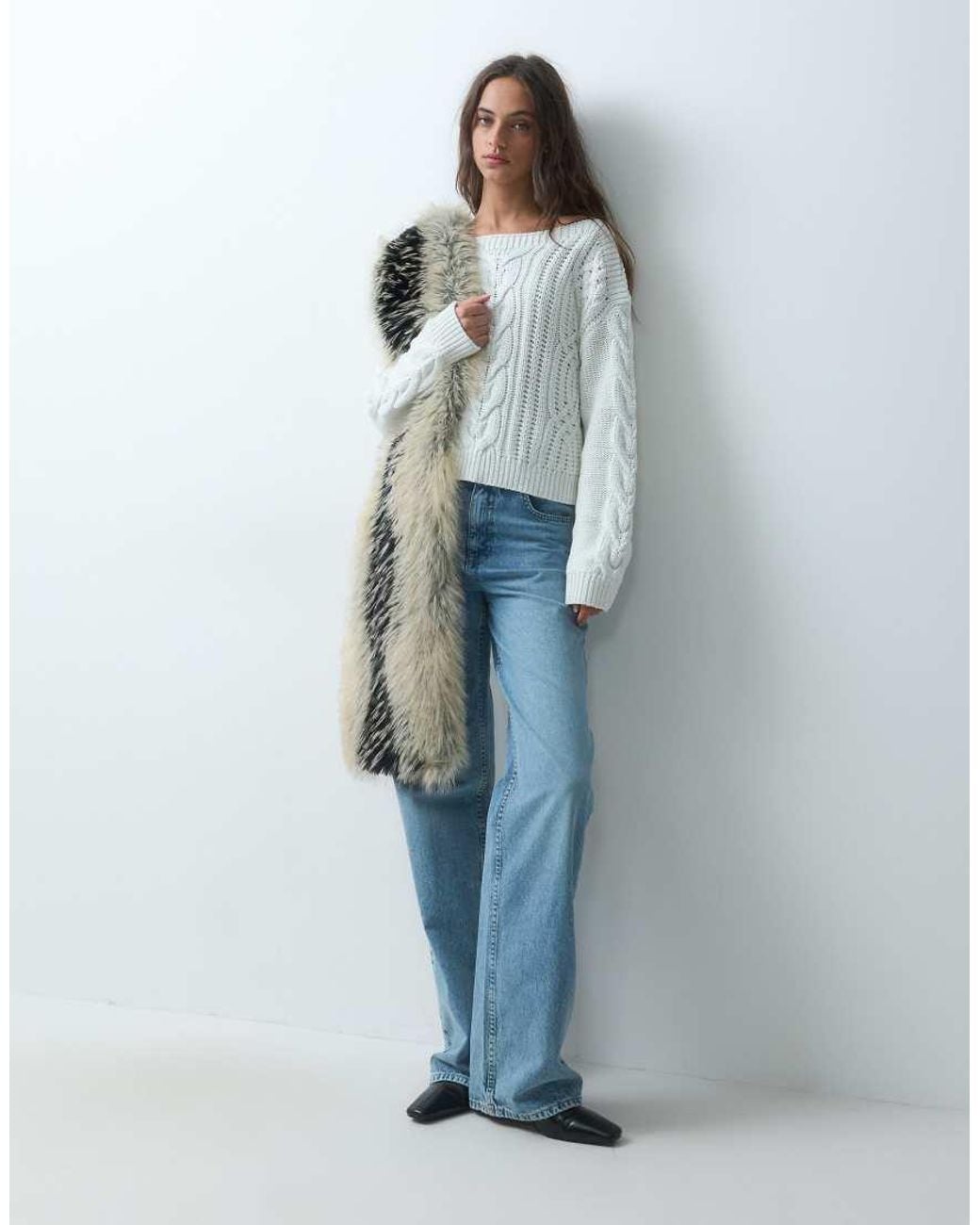 Miss Selfridge Gray Cable Glitter Asym Jumper