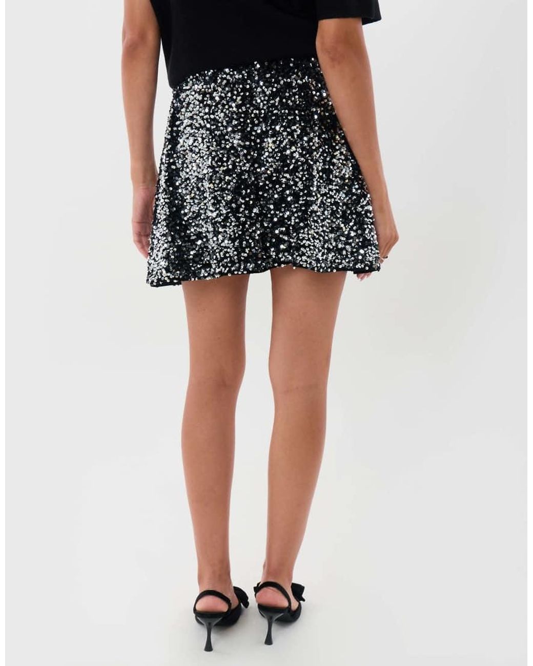 Threadbare Black Sequin Mini Swing Skirt