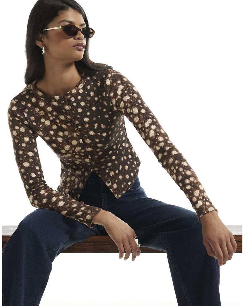 River Island Blue Deer Print Rib Cardigan