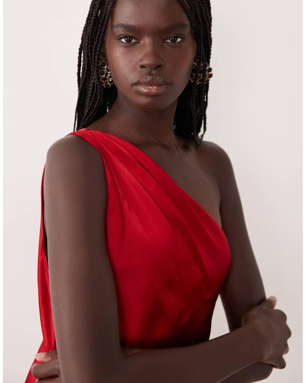 Ralph Lauren Red Satin Charmeuse One Shoulder Maxi Dress