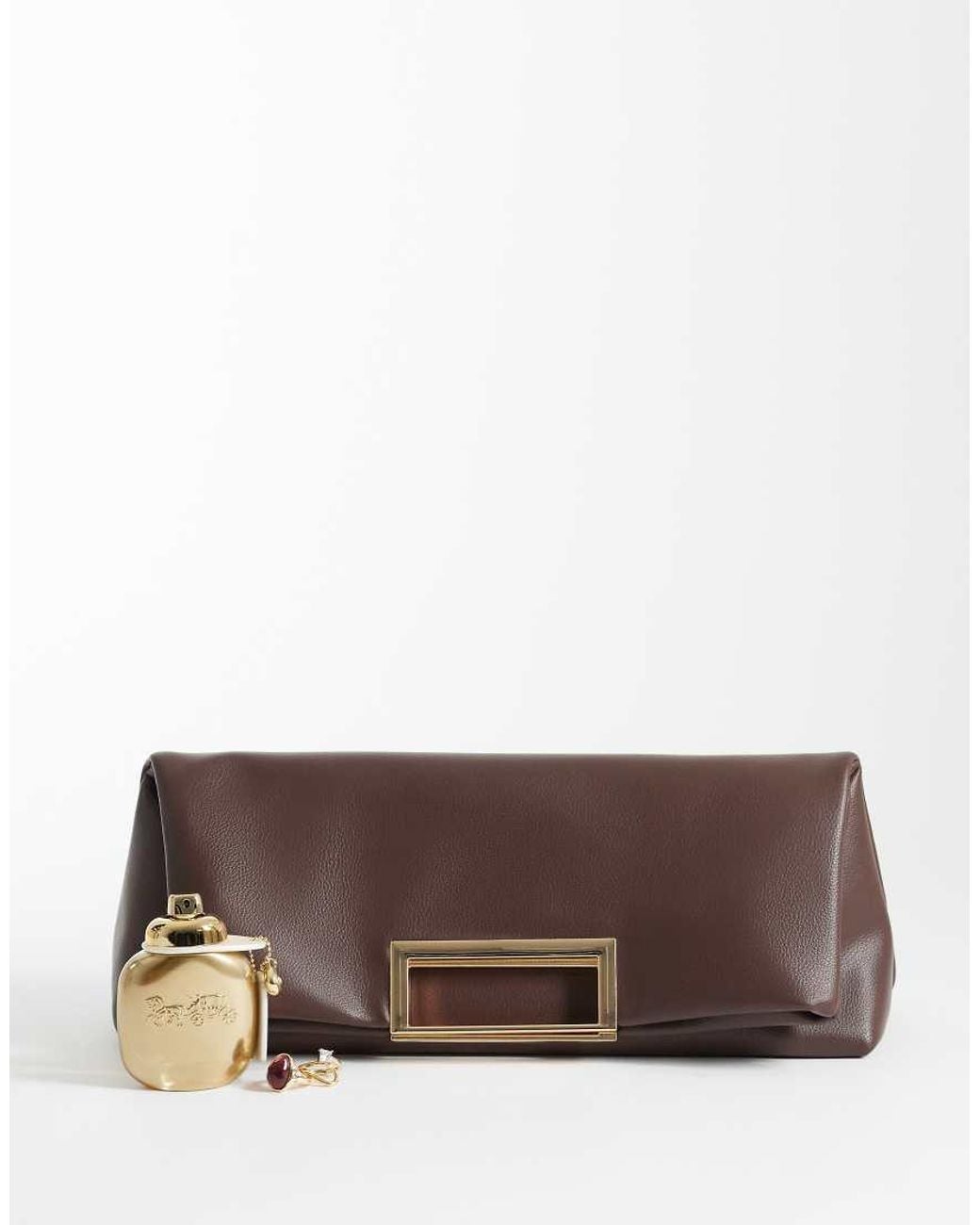 ASOS Brown Oversized Metal Handle Clutch