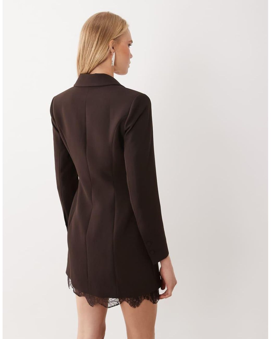 Forever New Black Tailored V Neck Lace Hem Blazer Mini Dress