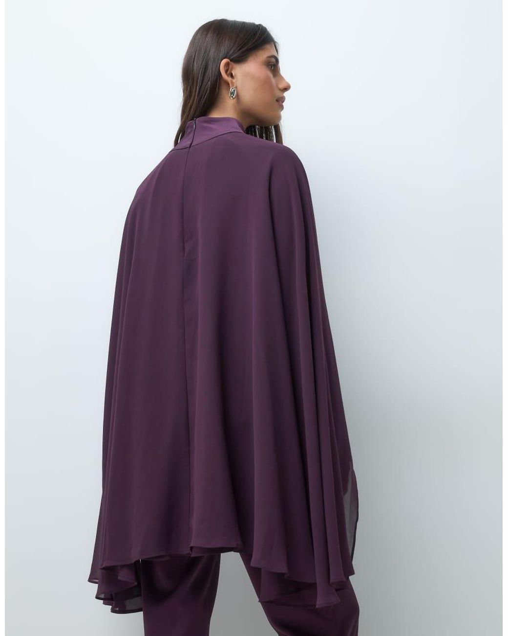 Iyal Purple Chiffon High Neck Cape Top Co-ord