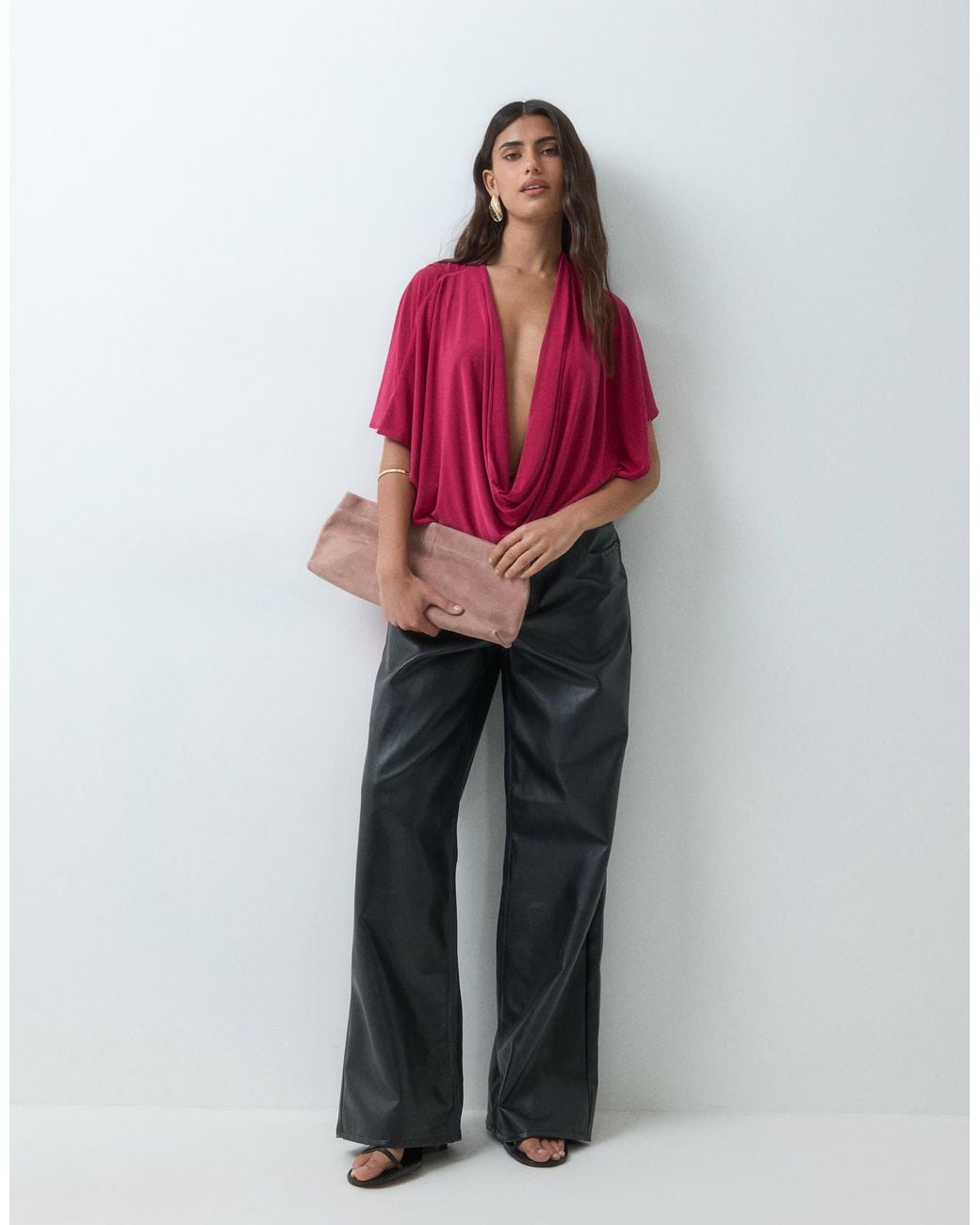 ASOS Draped Sleeve Plunge Scarf Top in Red | Lyst