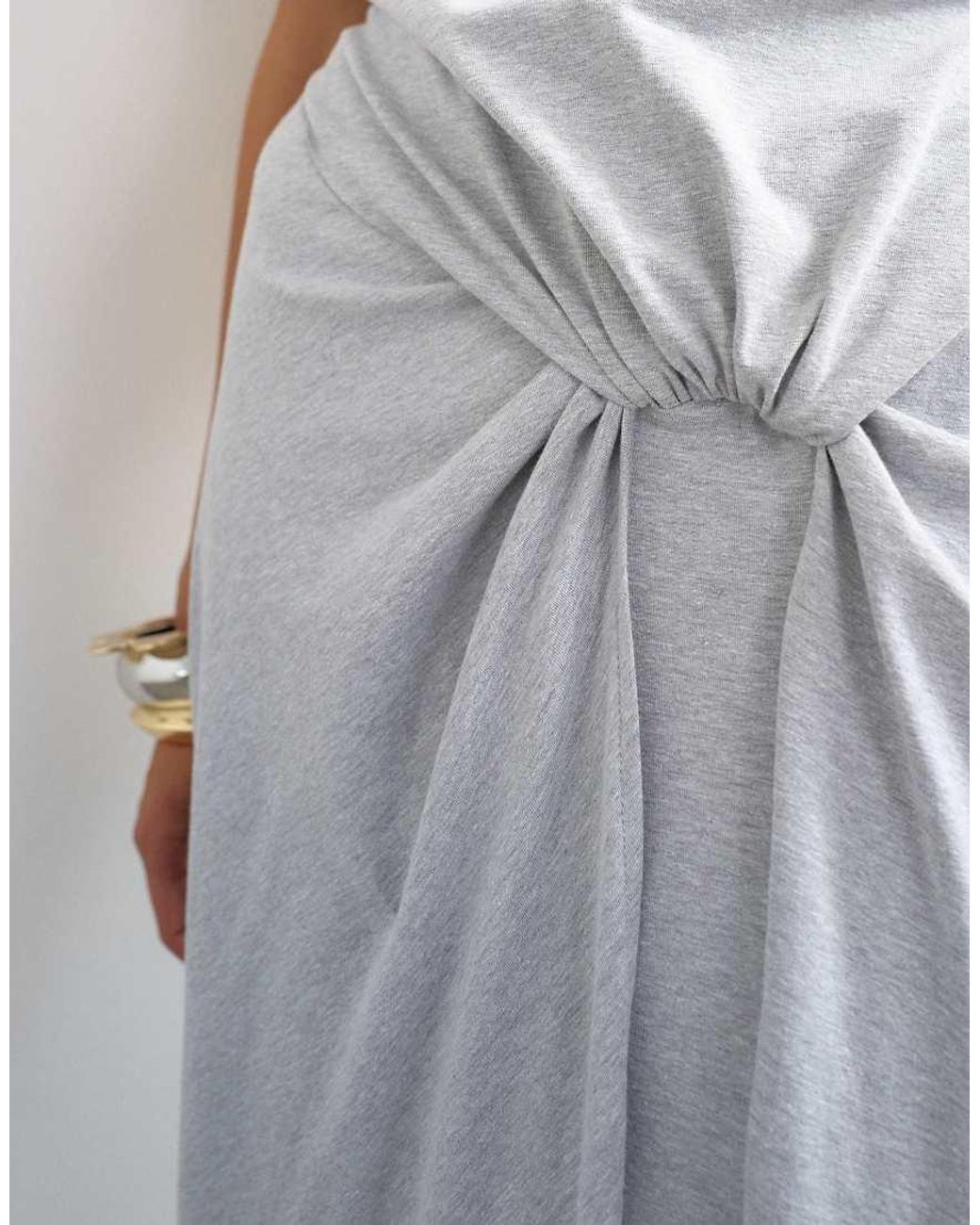 TOPSHOP White Premium Cotton Rich Jersey Draped Asymmetric Maxi Dress