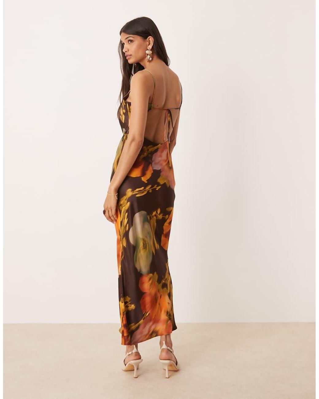 ASOS Natural Satin Tie Back Maxi Dress