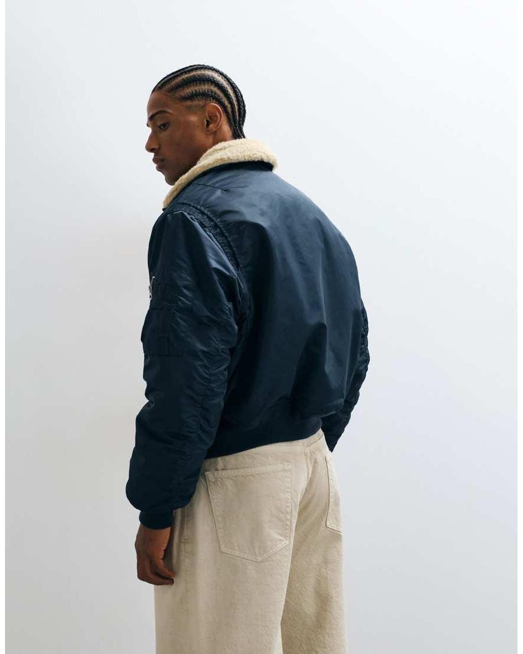 Schott Nyc Blue Logo Patch Padded Buckle Collar Detail Bomber Jacket for men