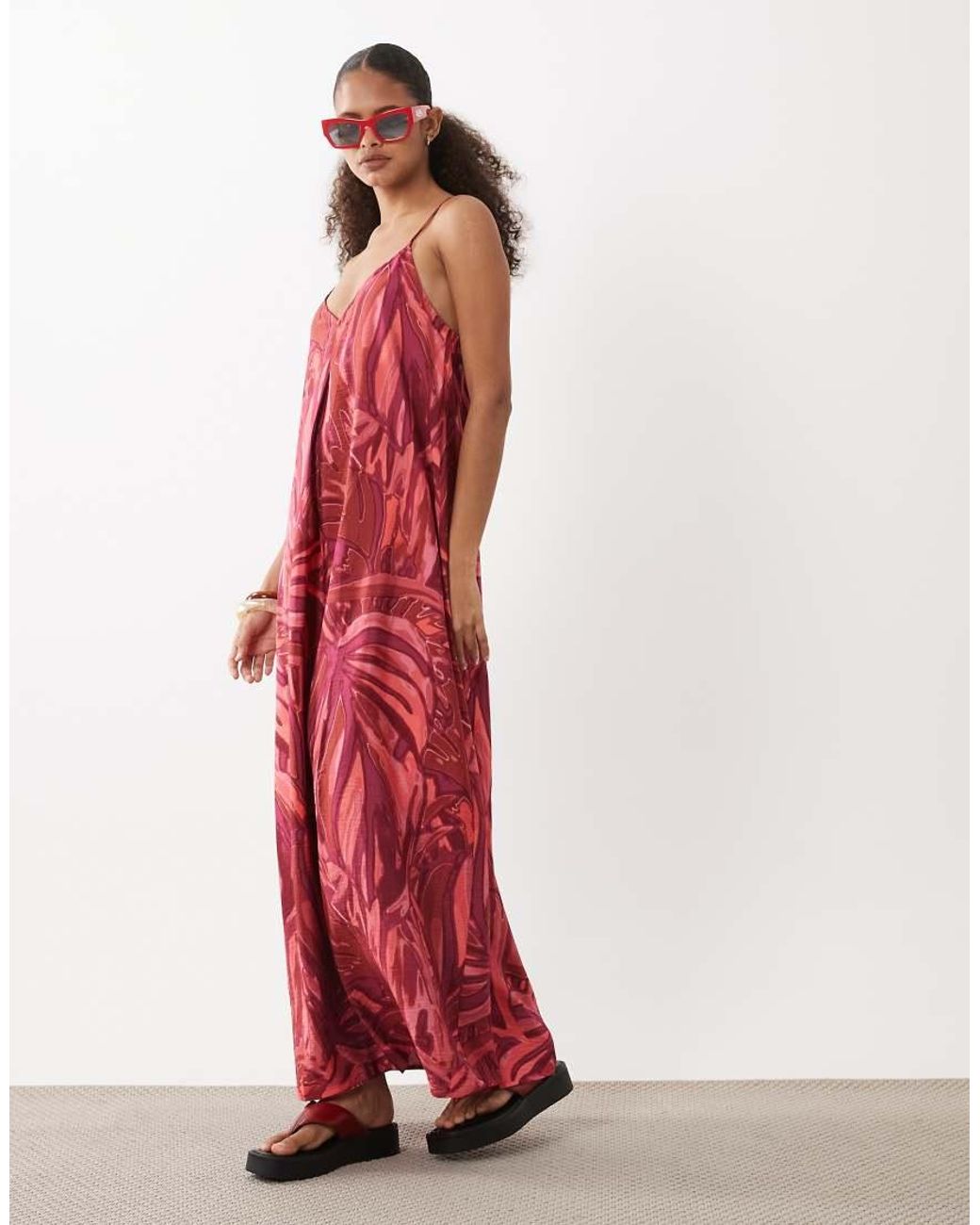 Vila Red Cami Maxi Dress With Crossed Straps