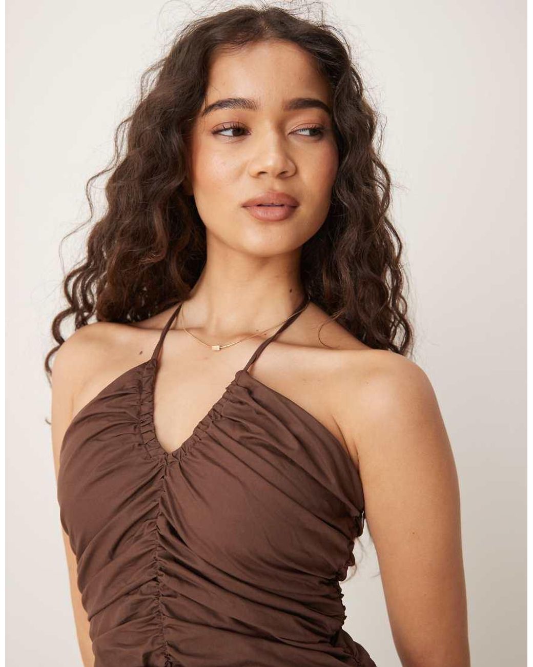 Glamorous Brown V Neck Midi Dress