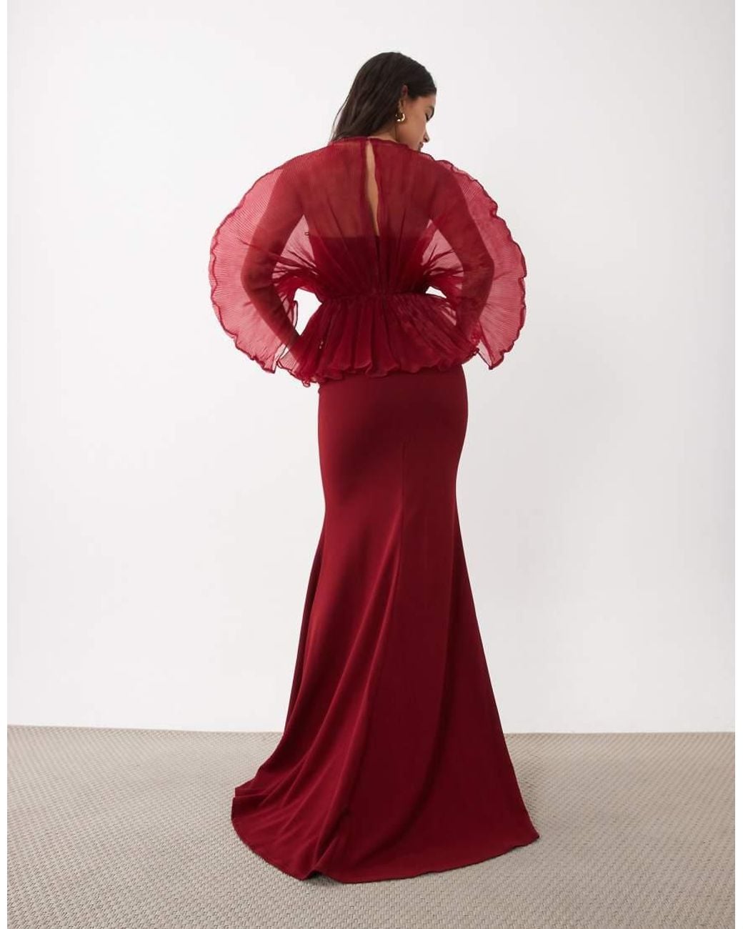 ASOS Red Pleated Bodice Maxi Dress With Stretch Crepe Contrast