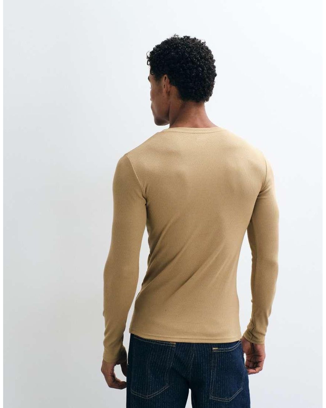 ASOS Natural Essentials Muscle Fit Long Sleeve T-shirt for men