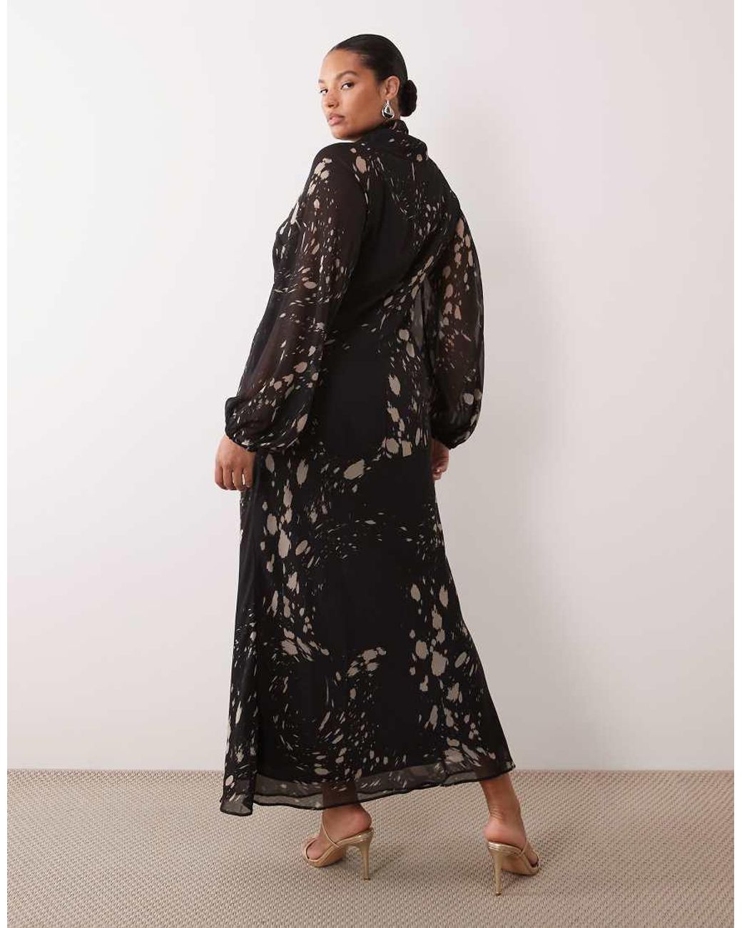ASOS Brown Asos Design Curve Pussybow Maxi Dress
